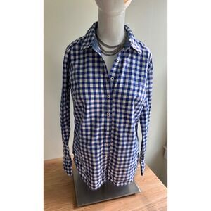 Talbots Checkered-gingham Blue Long Sleeve Button-Down Shirt‎ sz small